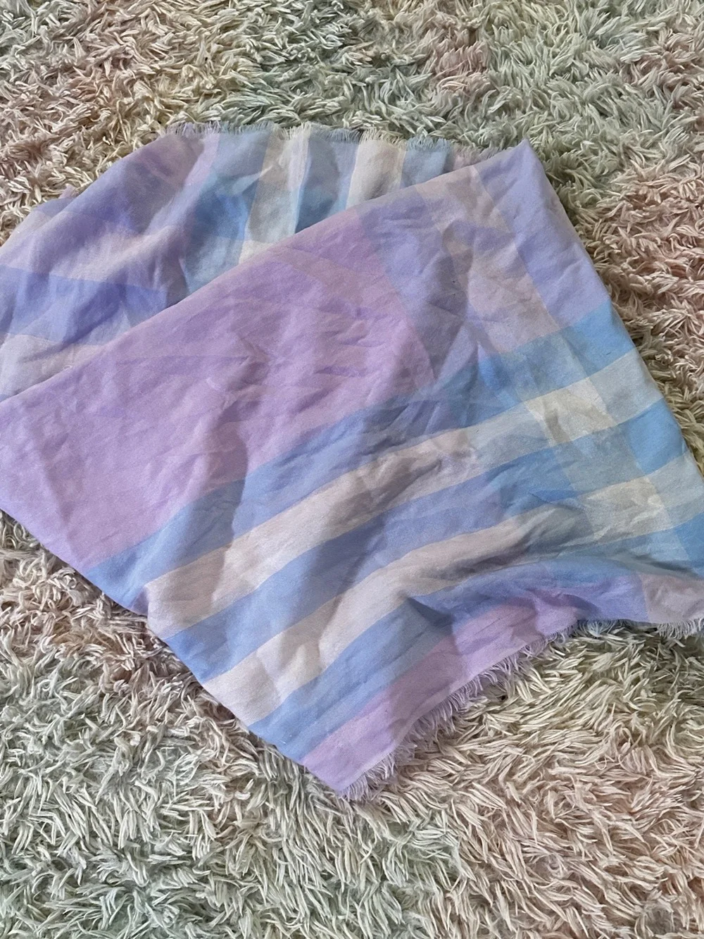 Burberry Pastel Plaid Scarf in Lavender and Light Blue